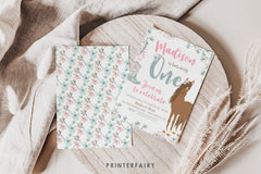 Floral Horse 1st Birthday Invitation, Western Party (Editable Template)