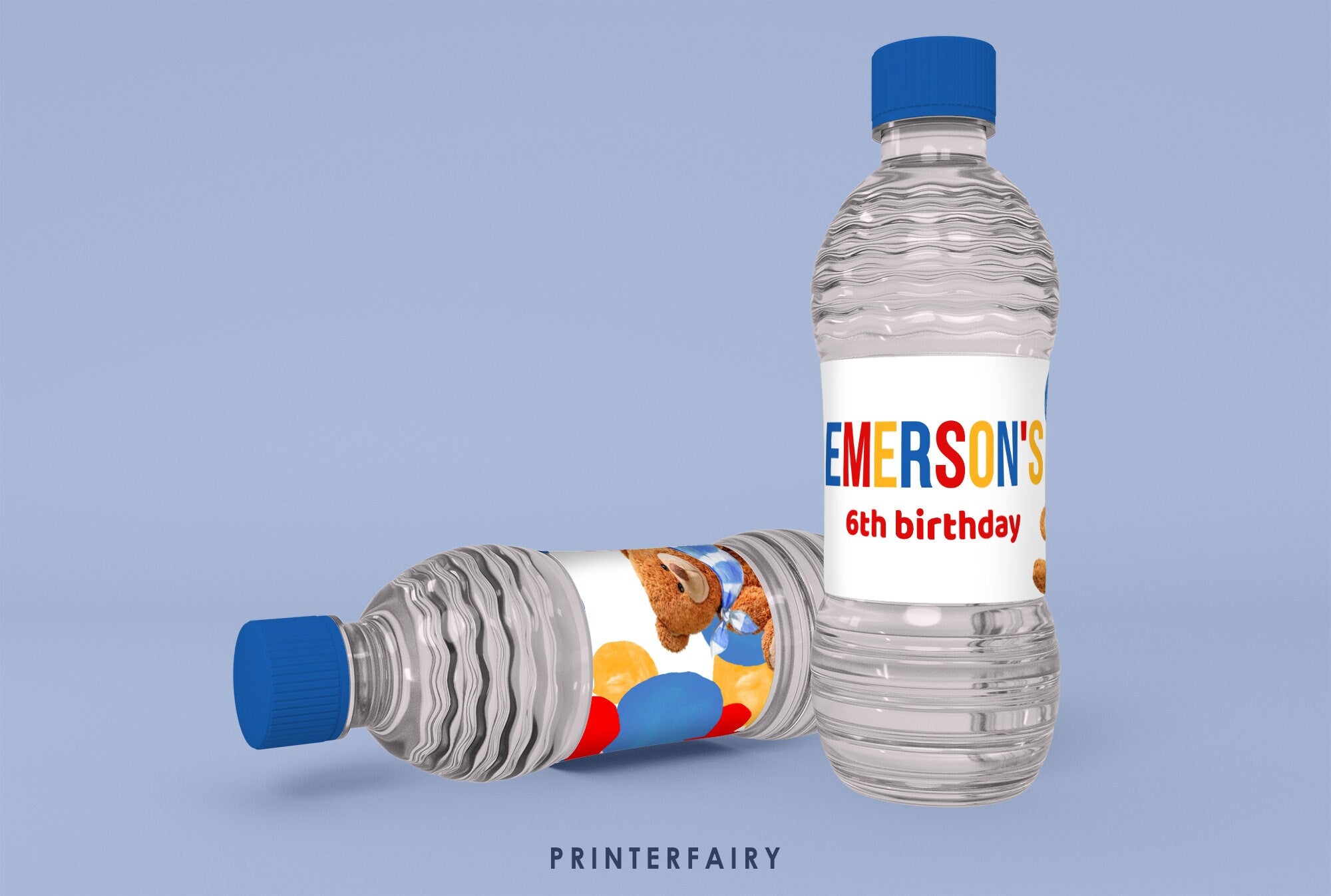 Bear Birthday Water Bottle Label, Editable Party Decor (Digital)