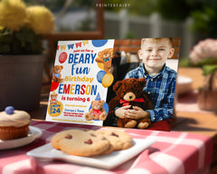 Teddy Bear Photo Birthday Invitation, Editable Printable