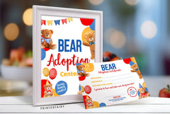 Bear Adoption Sign and Certificate, Editable Birthday Party Decor (Digital Download)