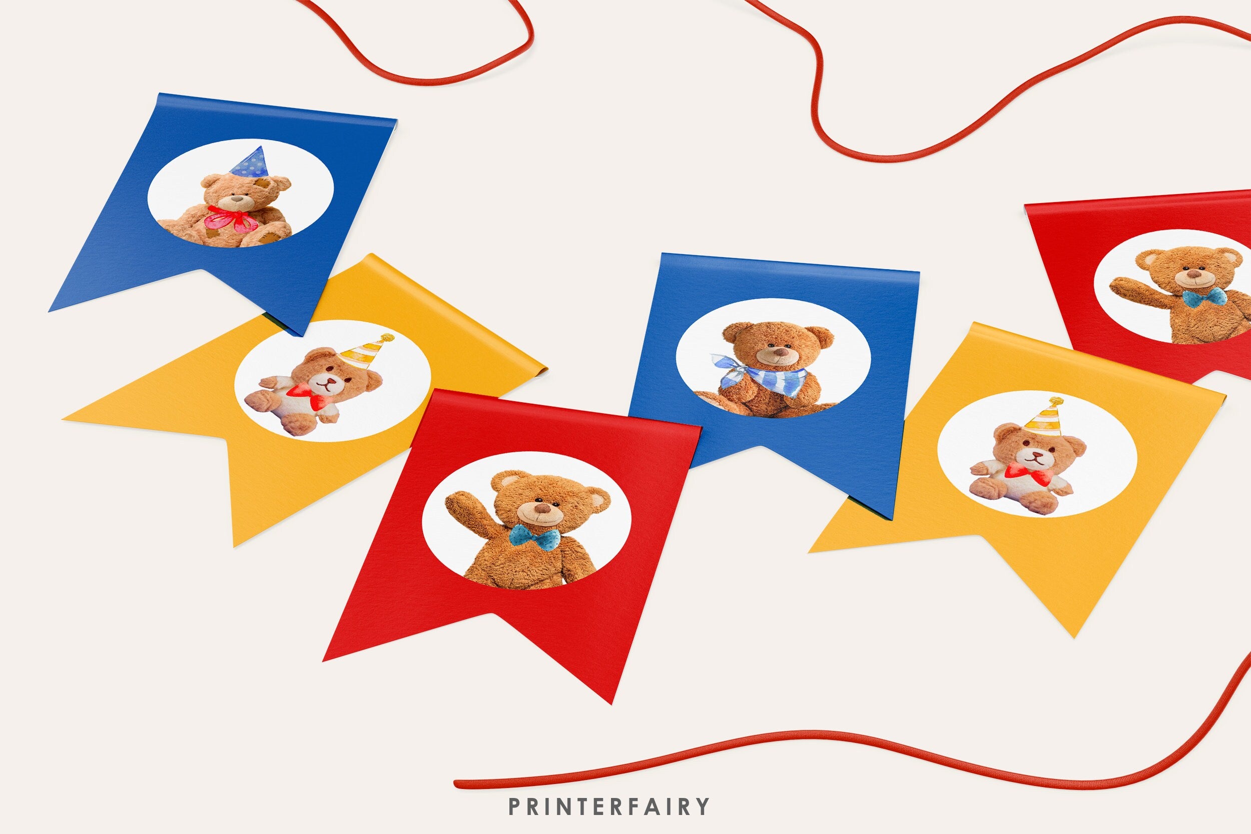 Bear Birthday Party Banner, Editable Garland (Digital Download)