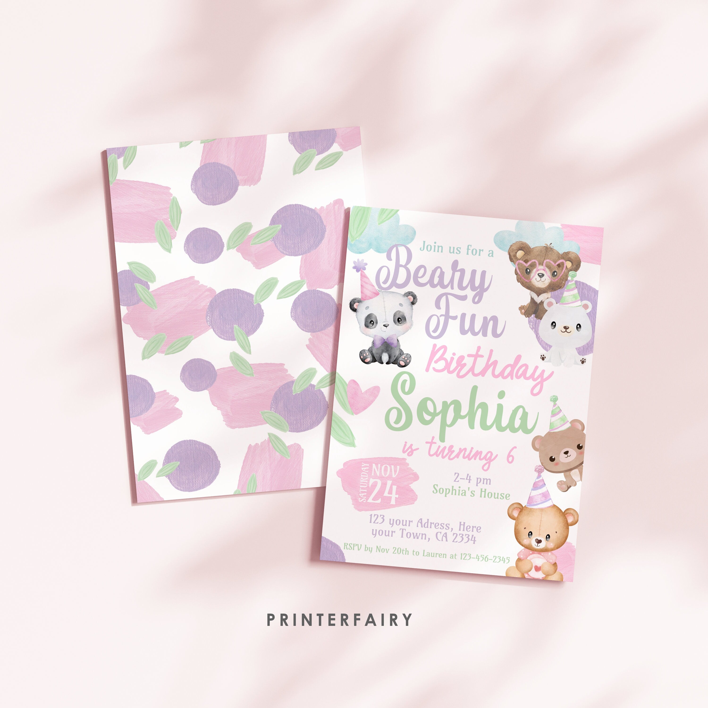 Editable Bear Birthday Invitation, Beary Fun Party, Teddy Bear Theme (Digital Download)