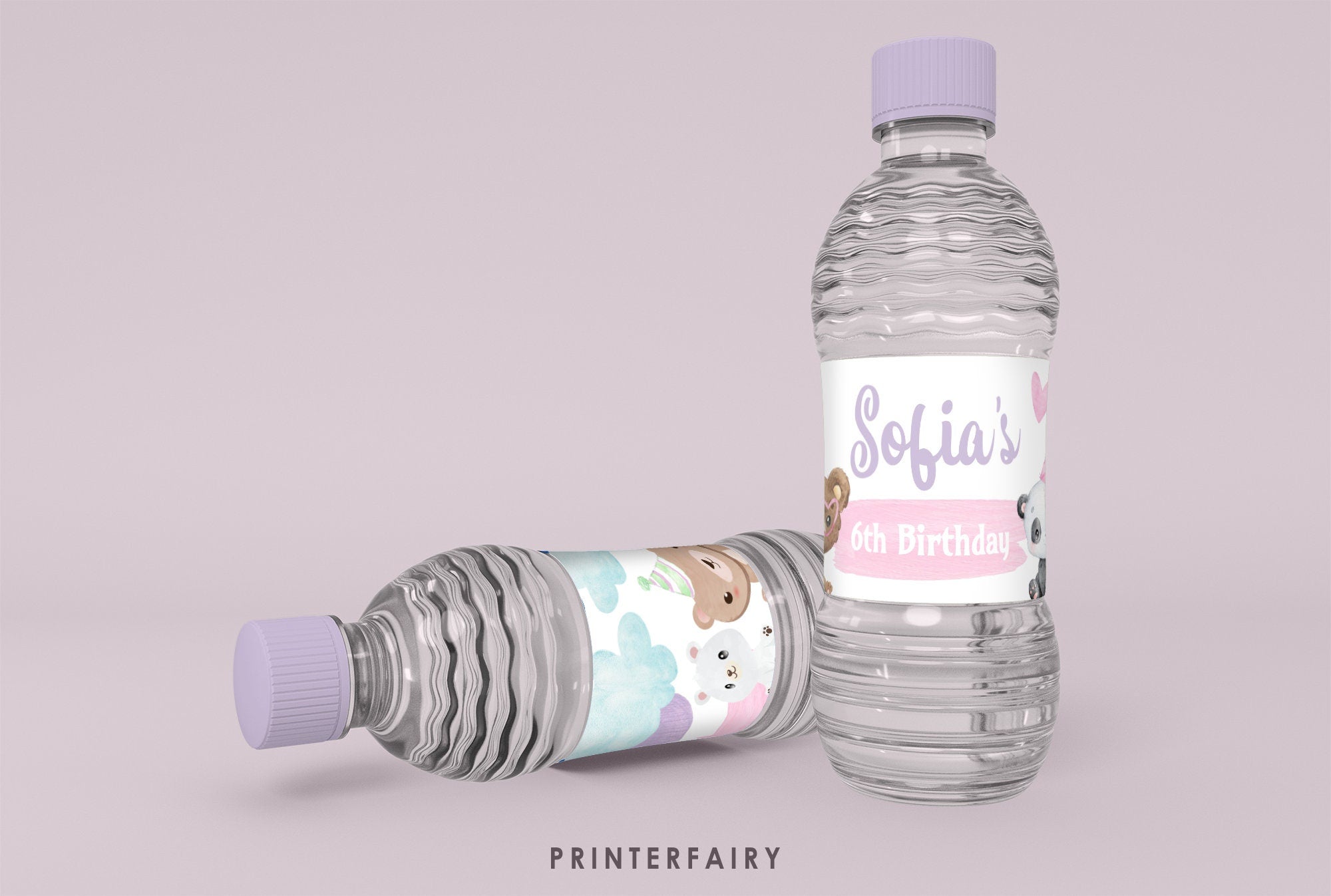 Editable Bear Birthday Water Bottle Label, Party Favors (Digital)