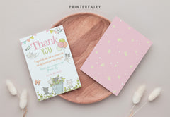Kitty Cat Birthday Thank You Card, Kitten Garden Party (Editable, Printable)