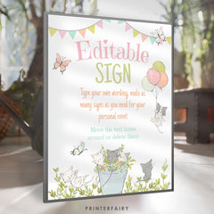 Kitty Cat Birthday Sign, Kitten Garden Party Decor (Editable)