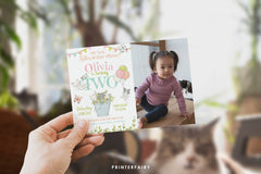 Kitty Cat 2nd Birthday Invitation with Photo, Kitten Garden Party (Editable)