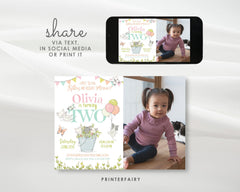 Kitty Cat 2nd Birthday Invitation with Photo, Kitten Garden Party (Editable)