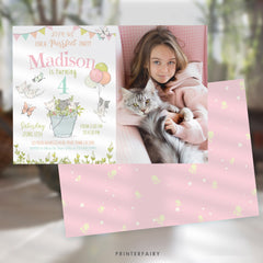 Kitty Cat Birthday Invitation with Photo, Kitten Garden Party (Editable)