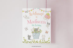 Kitten Garden Birthday Welcome Sign, Editable Cat Party Decor (Printable)