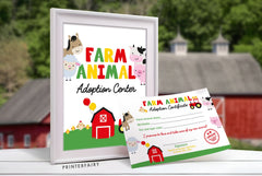 Farm Animal Adoption Party Set, Sign & Certificate (Digital Download)
