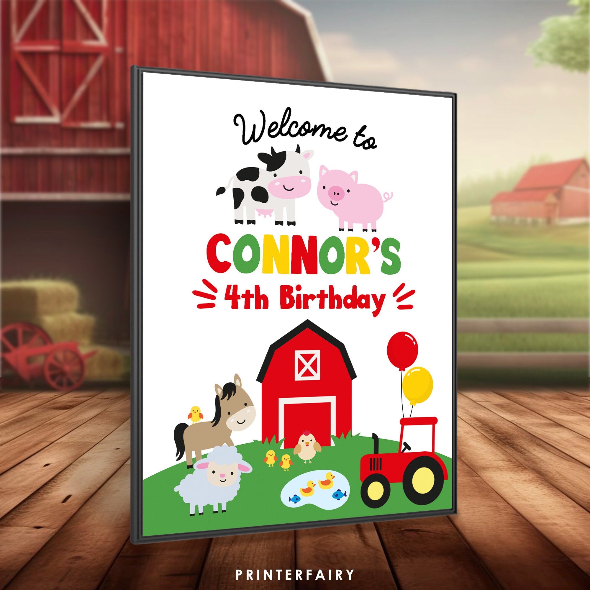 Farm Animals Birthday Welcome Sign, Editable Template (Digital Download)