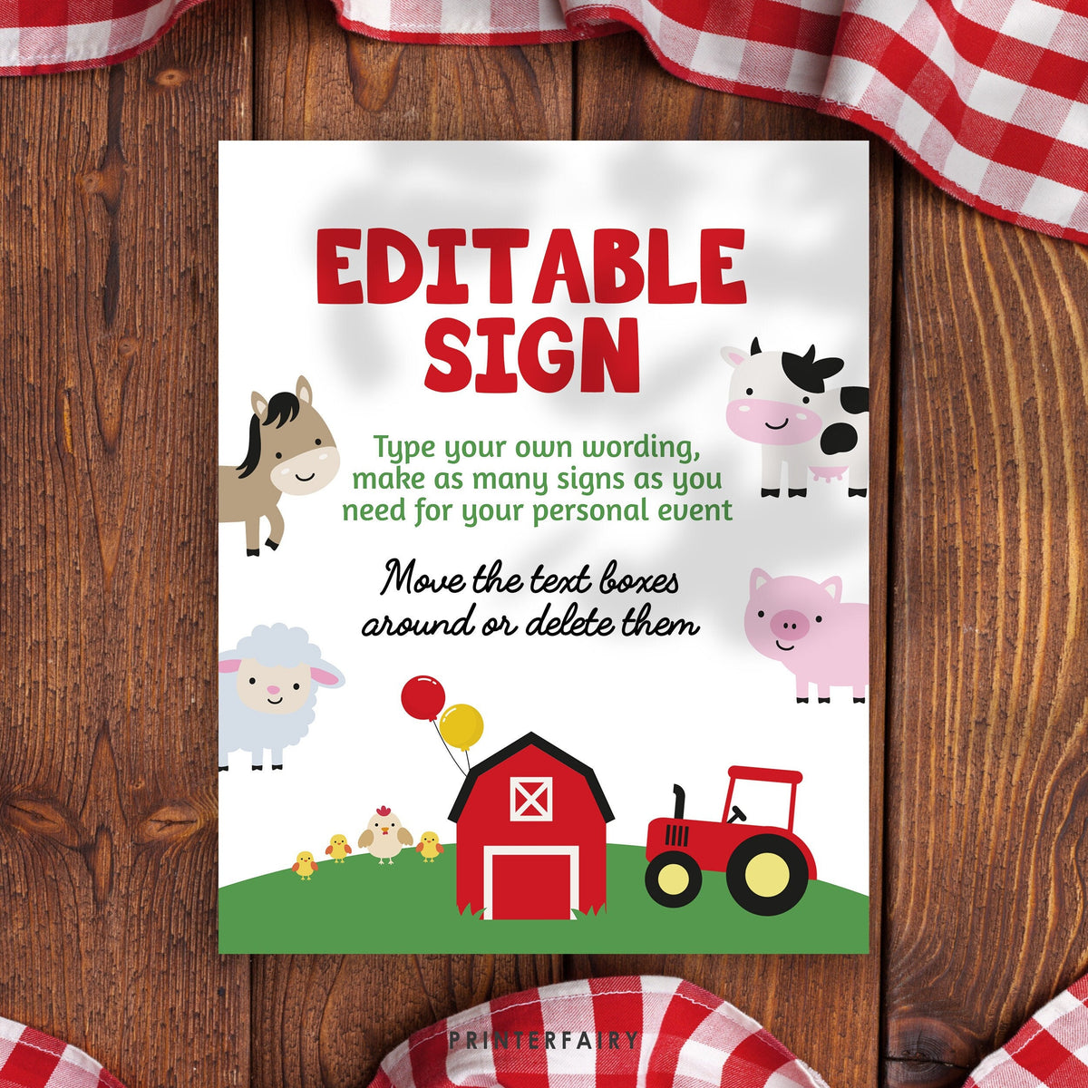 Farm Birthday Party Sign, Editable Template (Instant Download)