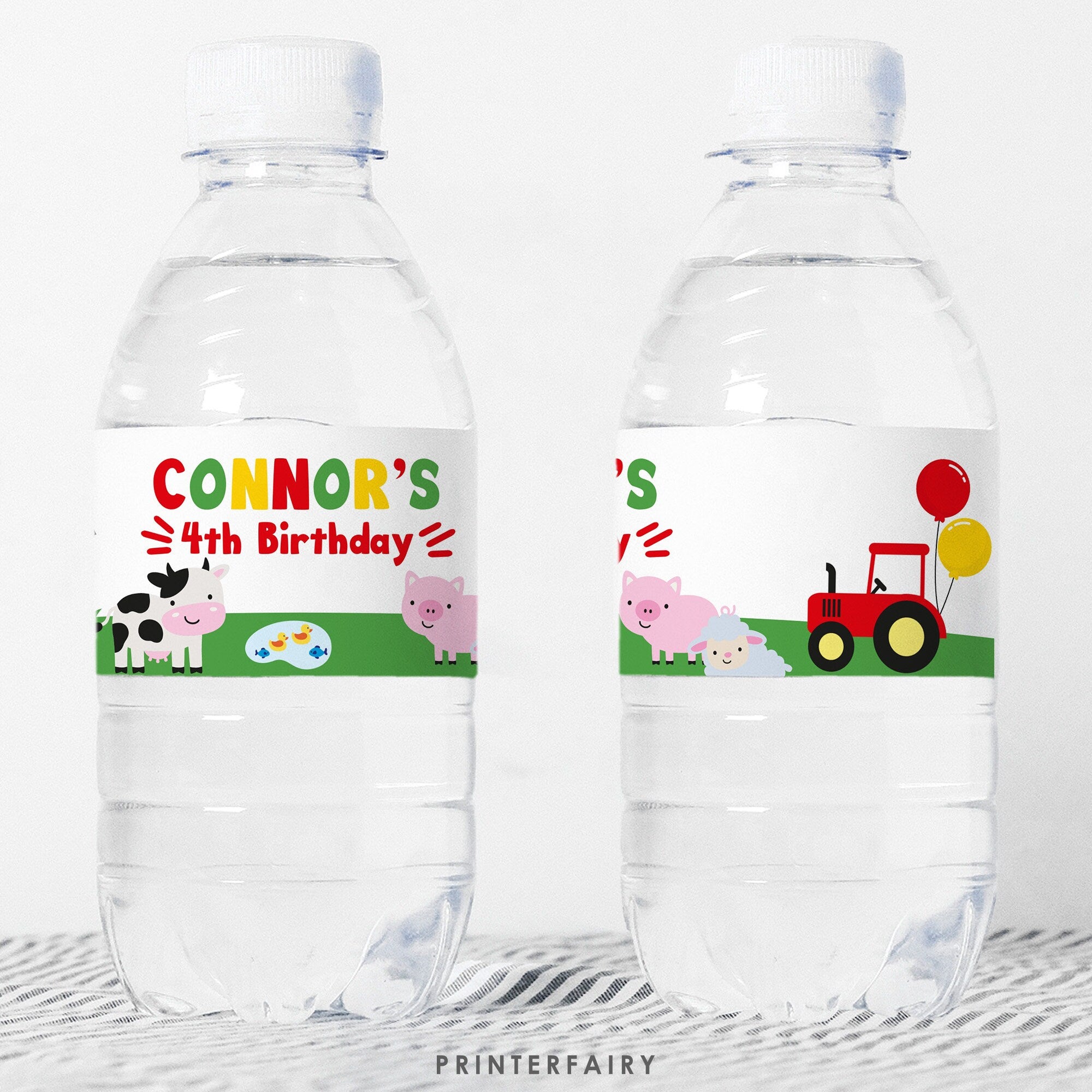 Farm Animals Birthday Water Bottle Label, Editable (Digital Download)