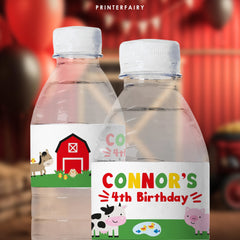 Farm Animals Birthday Water Bottle Label, Editable (Digital Download)