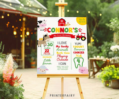 Farm First Birthday Milestone Board, Barnyard Animals Sign (Editable Digital)