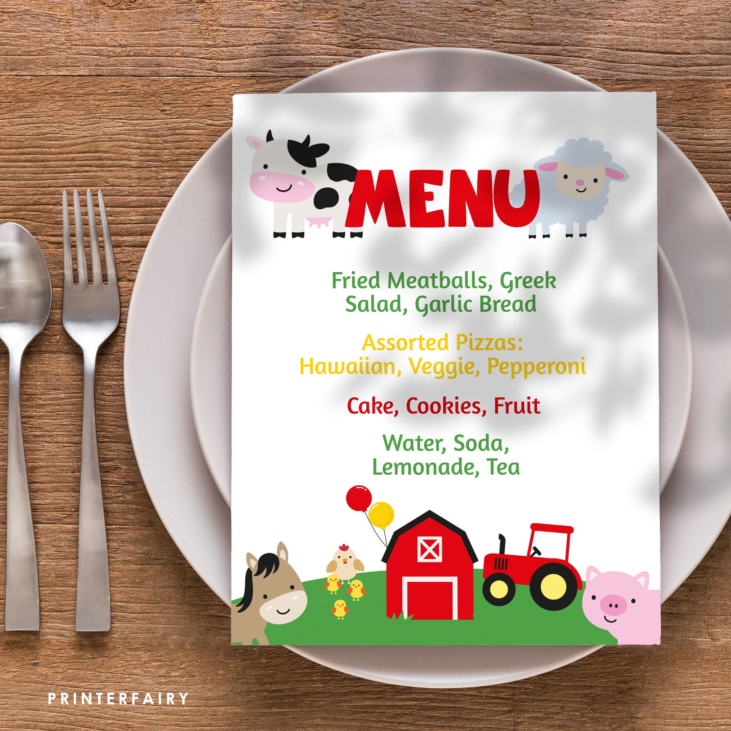 Farm Birthday Menu, Editable Barnyard Food Sign (Digital Download)