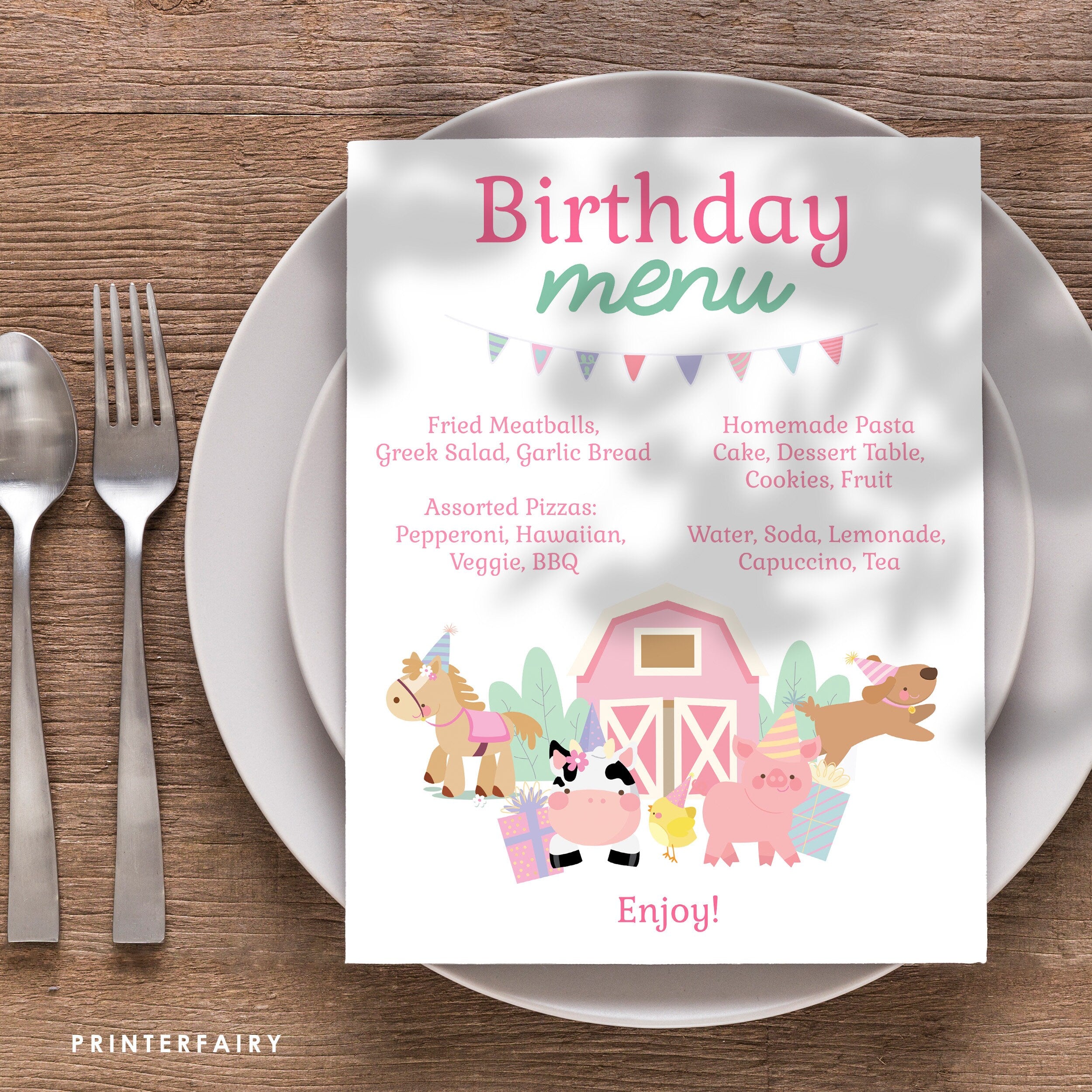 Farm Birthday Menu, Editable Barnyard Party Sign (Digital Download)