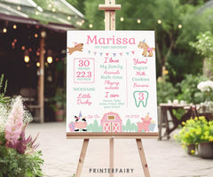 Farm First Birthday Stats Sign, Pink Barnyard Party (Download)