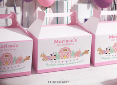 Farm Birthday Party Favor Box Label, Pink Barnyard Animals (Editable Template Download)