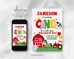 Farm Animals 1st Birthday Invitation Template (Digital Download)