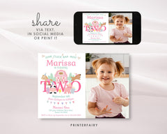 Farm 2nd Birthday Invitation with Photo, Pink Barnyard (Digital Download)