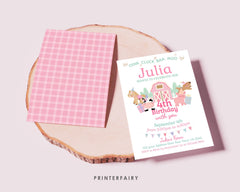 Farm Animals Birthday Invitation, Pink Barnyard Party (Editable Template, Digital Download)