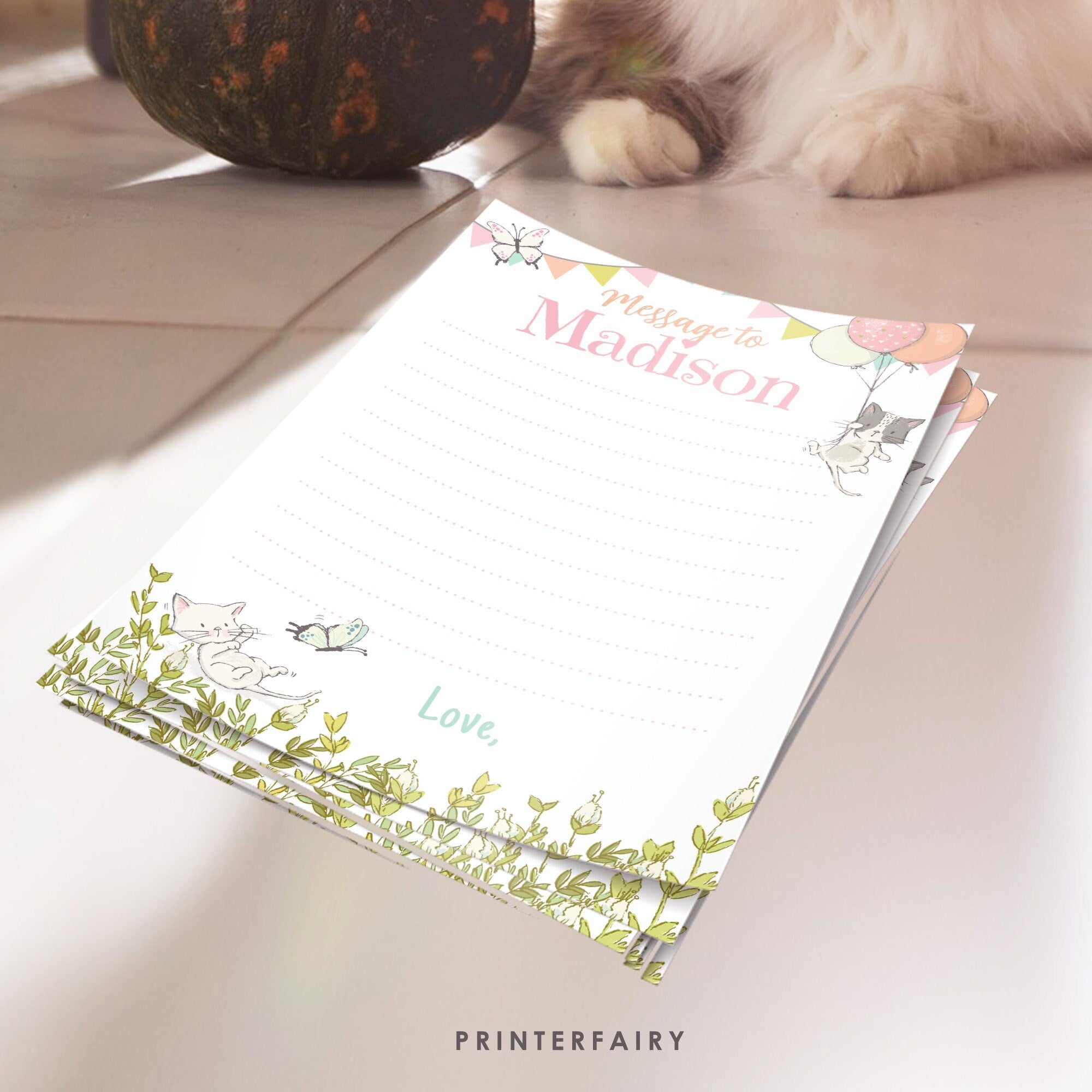 Kitten 1st Birthday Time Capsule, Garden Party Decor (Printable)