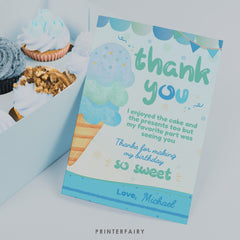 Ice Cream Birthday Thank You Card, EDITABLE (Digital Download)