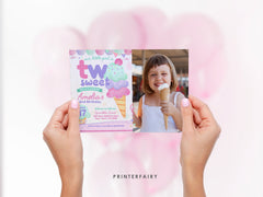Ice Cream Second Birthday Invitation, Photo Editable Template (Digital Download)