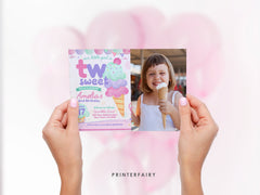 Ice Cream Second Birthday Invitation, Photo Editable Template (Digital Download)