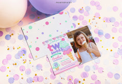Ice Cream Second Birthday Invitation, Photo Editable Template (Digital Download)