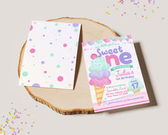 Ice Cream 1st Birthday Invitation, Editable Template (Digital Download)