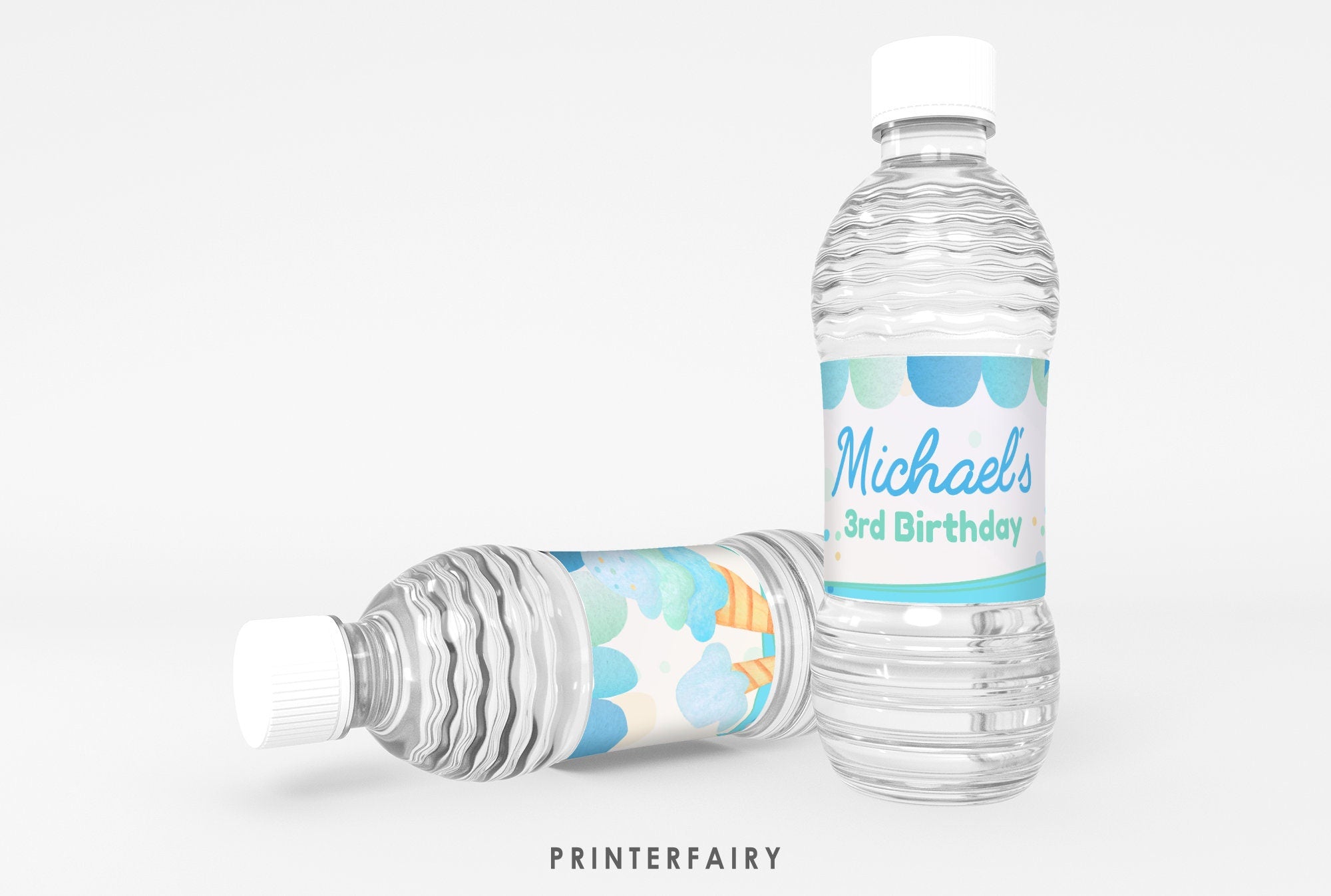 Ice Cream Birthday Water Bottle Label, Editable Party Favor (Digital)