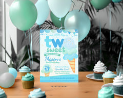 Ice Cream 2nd Birthday Invitation, Editable Summer Party (Digital)