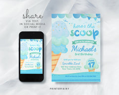 Ice Cream Birthday Party Invitation, Editable Digital Invite (Instant Download)