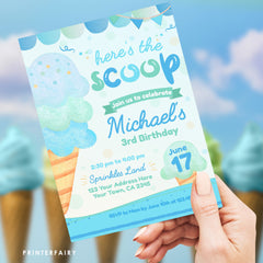 Ice Cream Birthday Party Invitation, Editable Digital Invite (Instant Download)