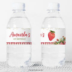 Editable Strawberry Water Bottle Labels, Fruit Birthday Party (Digital Download)