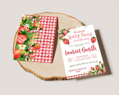 Strawberry Baby Shower Invitation, Editable "Berry Sweet" Template (Digital Download)