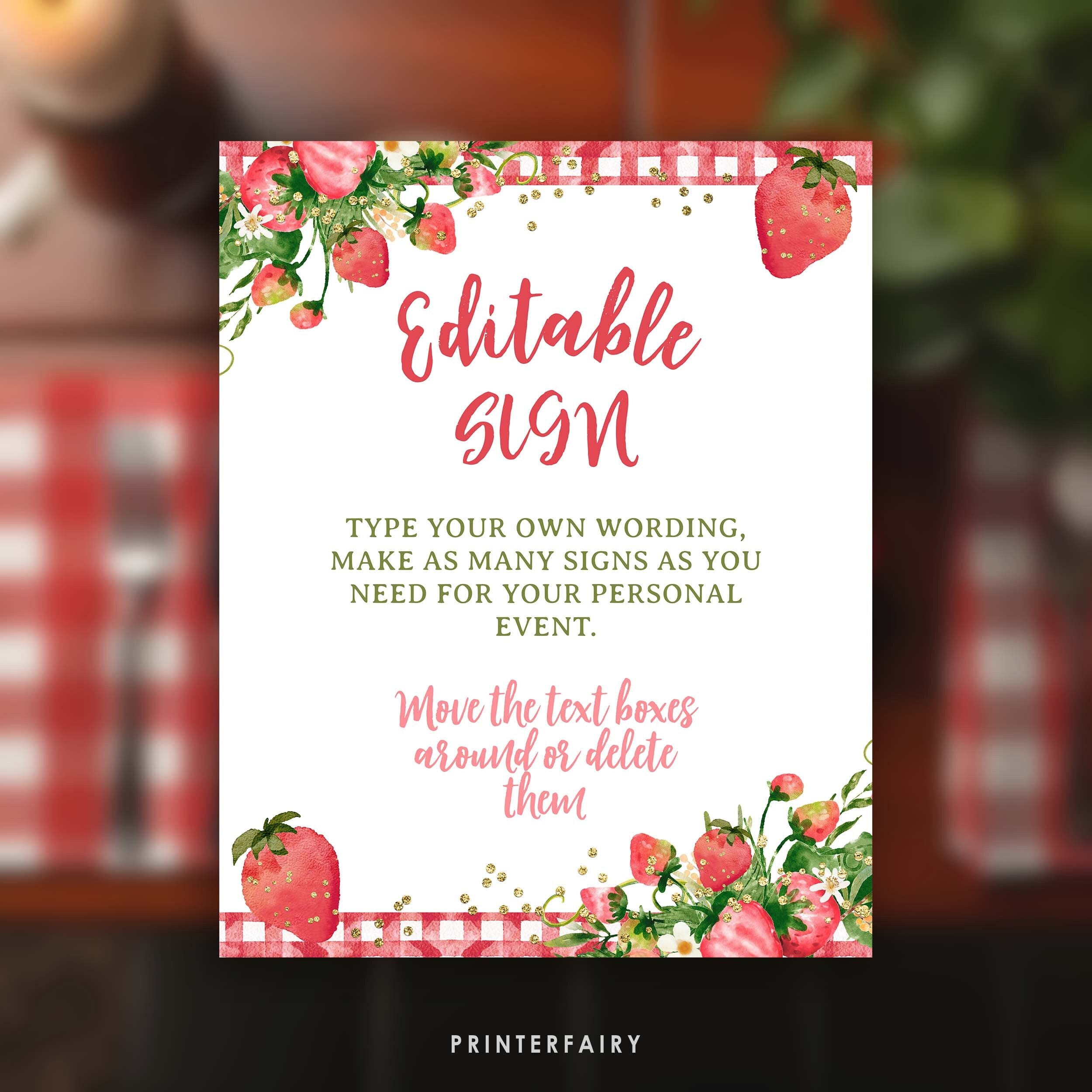 Strawberry Baby Shower Sign, Editable Welcome Sign (Digital Download)