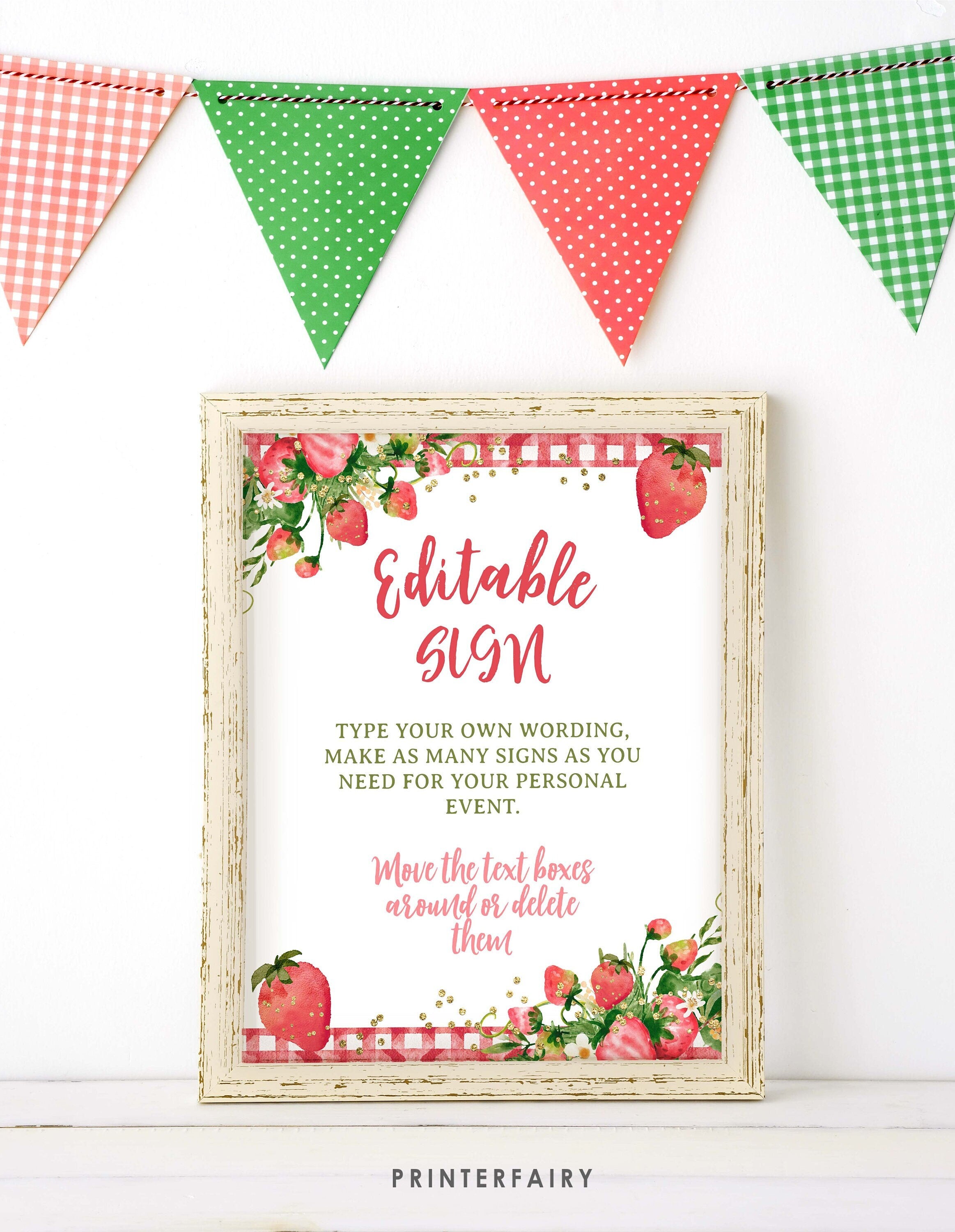 Strawberry Baby Shower Sign, Editable Welcome Sign (Digital Download)