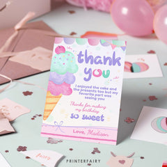 Ice Cream Thank You Card Editable Template (Instant Download)