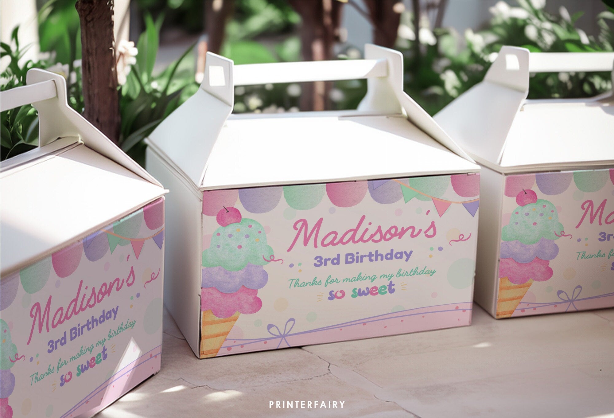 Ice Cream Party  Gable Box Label, EDITABLE, Instant Download, Label for Favor Boxes
