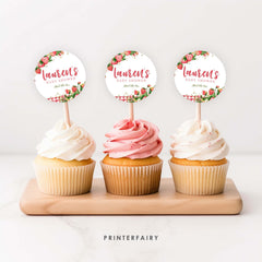 Strawberry Baby Shower Cupcake Toppers, Editable Round Labels (Digital Download)