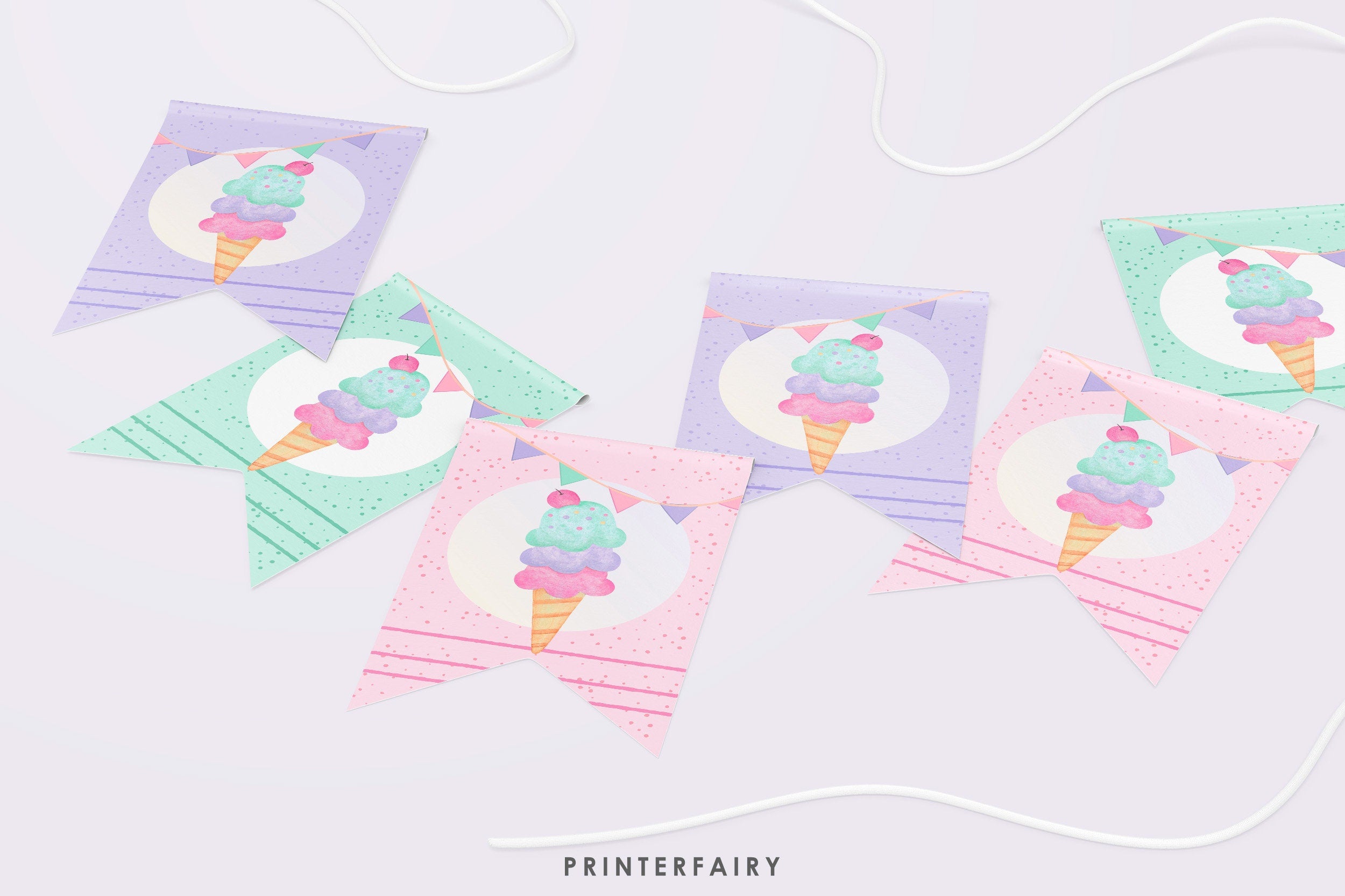 Ice Cream Birthday Banner, EDITABLE, Add your own wording, Instant Download