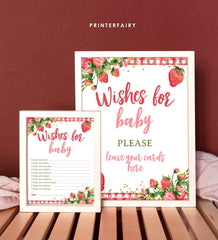 Strawberry Baby Shower Game, Editable Wishes for Baby Cards (Digital Download)