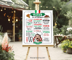 Pasta First Birthday Stats Sign, Pizza Party Decor (Printable)