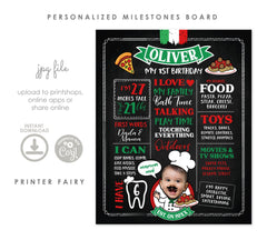 Spaghetti First Birthday Stats Board, Pizza Party Decor (Printable)