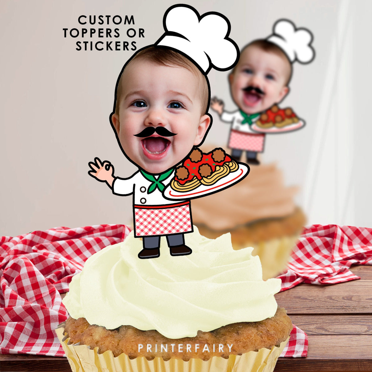 Personalized Trattoria Cupcake Toppers, Italian Party Decoration (Digital Download)