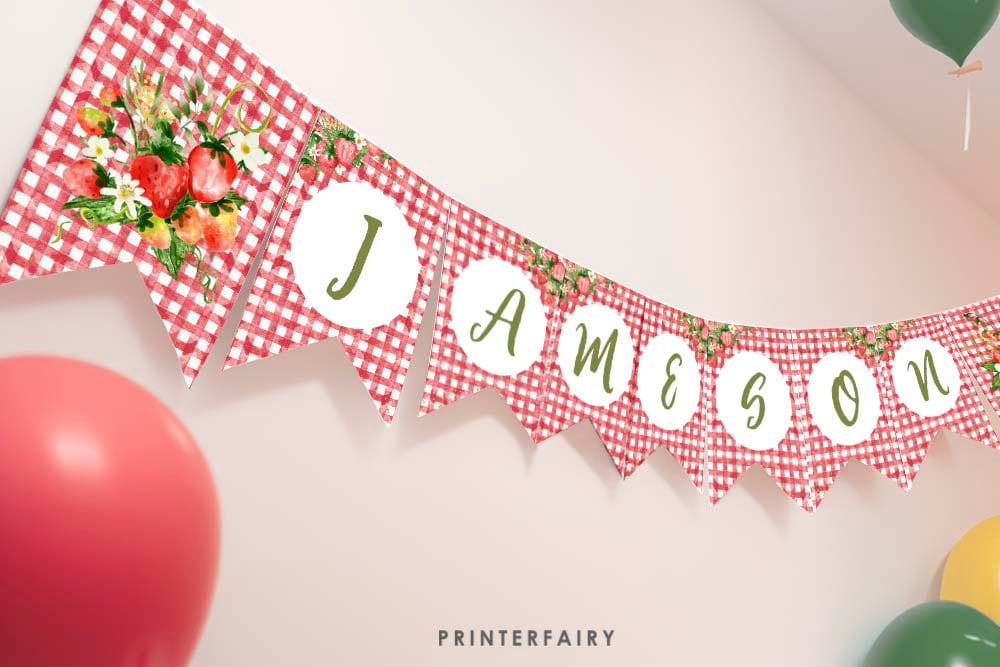 Strawberry Baby Shower Banner, Editable Party Decoration (Digital Item)