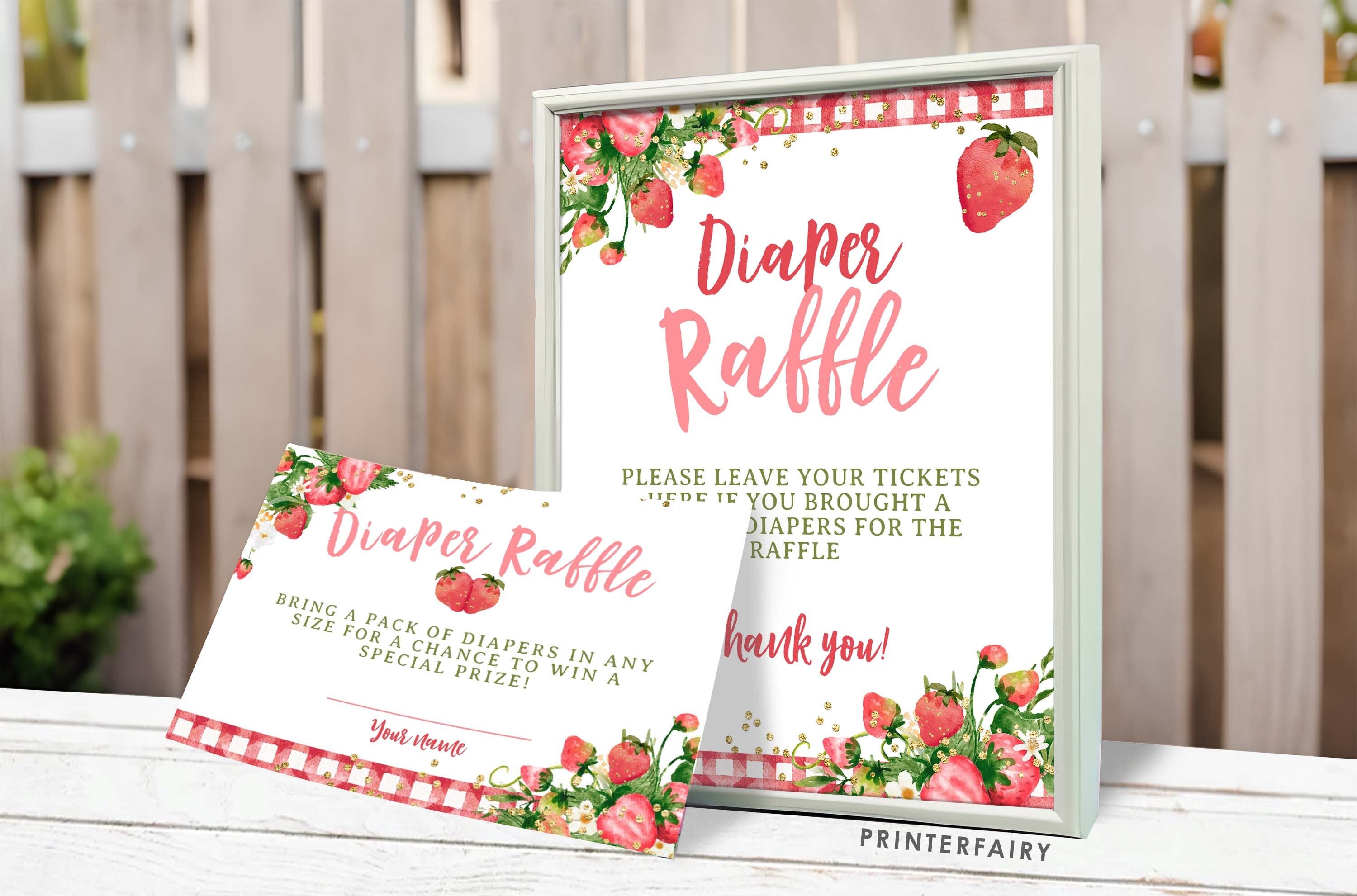 Strawberry Baby Shower Diaper Raffle Sign and Cards (Digital Download)